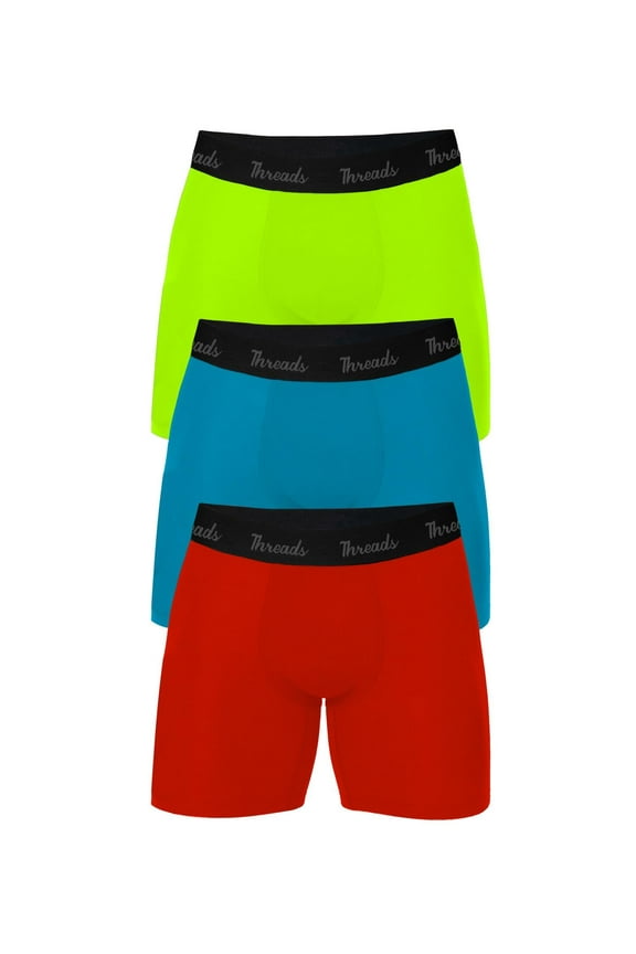 Threads Men's Underwear, 6" Ultra-Soft Performance Boxer Briefs, Moisture Wicking, Anti-Odor, 3-Pack