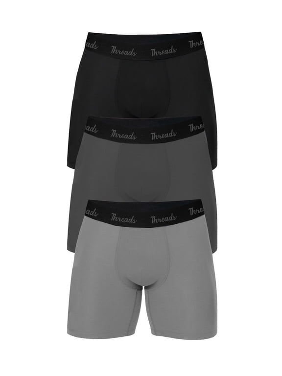 Threads Men's Underwear, 6" Ultra-Soft Premium Boxer Briefs, Moisture Wicking, Anti-Odor, 3-Pack