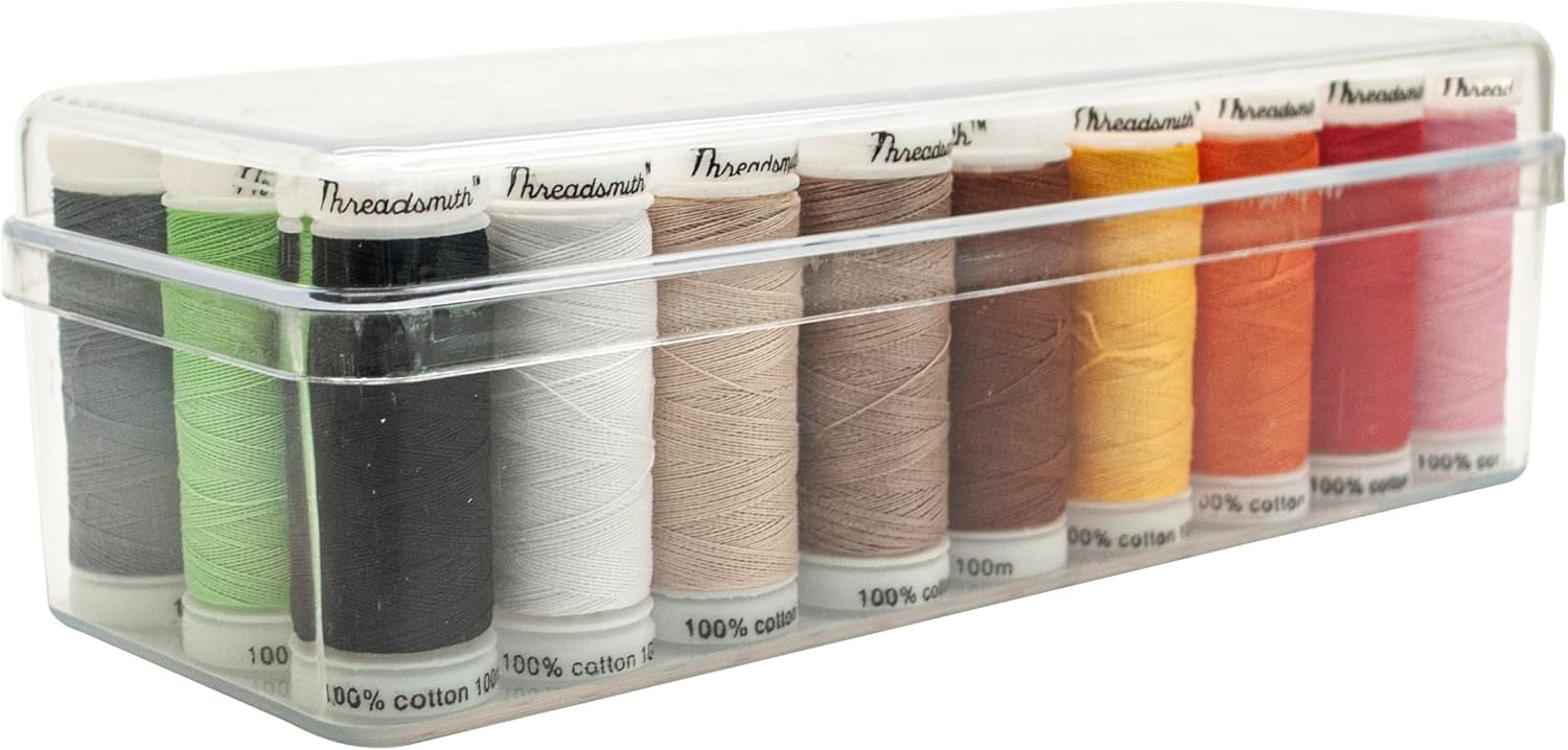 Threadsmith 50 WT Cotton Thread Set – 27 Spools, 100 Meters Each – 3-Ply Mercerized Egyptian Cotton – Premium Sewing Thread in Reusable Box
