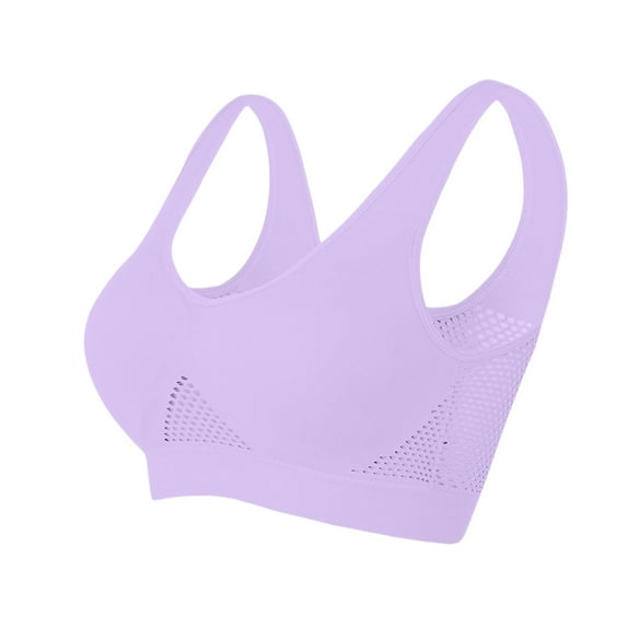 Thredzr Angelwear Bra For Women Anti-Sagging Underwear Full Supportive Lift Up Quick-Dry Bras Solid Color No Underwire Sports Bra Light Purple 46