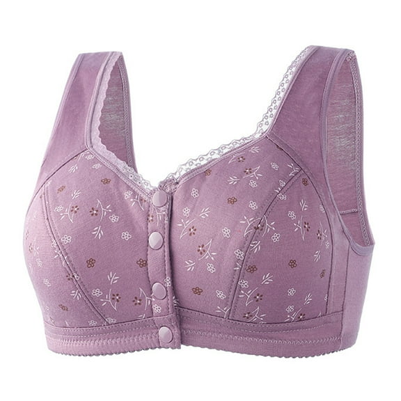 Thredzr Bra Cotton Women Daisy Wirefree Comfortable Bra Comfy Sports Convenient Bralette Support Breathable No Underwire Bra Purple 48