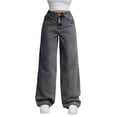 thumbnail image 1 of Thredzr Colored Jeans for Women Oversize Loose Fit Button Straight Leg Jeans Stretchy Y2k Denim Pants Cute Winter Wide Leg Jeans Light Gray XXL, 1 of 4