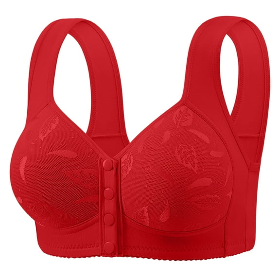 Thredzr Cotton Bras For Older Women Breathable Comfortable Breathable Bra Daisy Front Closure Push Up Bras Solid Color Breathable Underwear Red 38