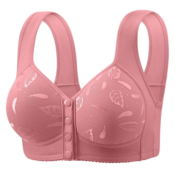 Thredzr Front Clasp Bras For Women Daisy No Underwire Push Up Bras Breathable Breathable Front Closure Bra Solid Color Breathable Underwear Pink 42