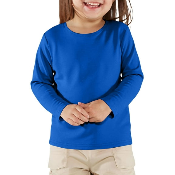 Thredzr Girls Long Sleeve Tops Size 7-8 Long Sleeve Tops Crewneck Curved Hem Solid Color Tees Oversized T-Shirts Royal Blue 110