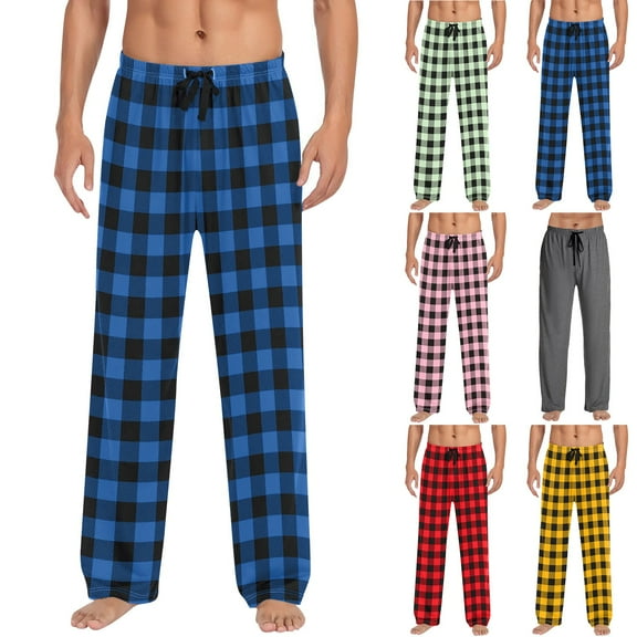 Thredzr Men Fluffy Pajamas Comfy Flannel Casual Pj Bottoms Drawstring Cute Loose Pajama Pants Soft Plaid Sleep Bottoms Gold XXL