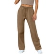 thumbnail image 1 of Thredzr Petite Sweatpants For Women Straight Leg Sweatpant Wide Leg Drawstring Loose High Waist Solid Color Joggers Lightweight Pants with Pockets Camel S, 1 of 5