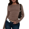 thumbnail image 1 of Thredzr Scoop Neck Tops for Women Basic Oversized Loose Loose Tees Casual Soft Y2k Comfort Lightweight Sexy Sweatshirt 06# Brown S, 1 of 4