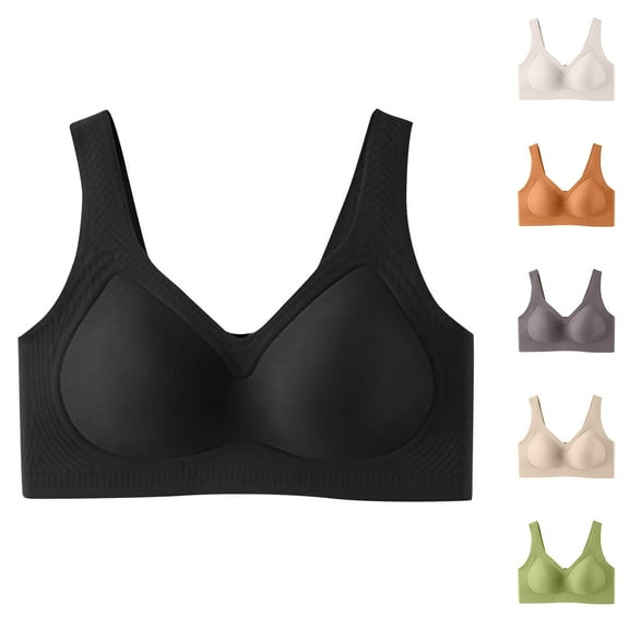 Thredzr Shecurve Bra Women Full Coverage Soft Seamless No Underwire Bra Comfort Push-Up Plus Size Bra Wireless Solid Color Bralette Coffee 38