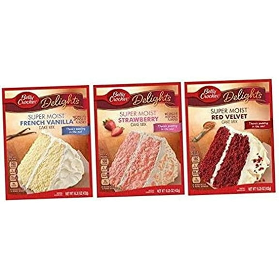 Three (3) Cake Bundle Super Moist French Vanilla Cake, Super Moist Red Velvet Cake, Super Moist Strawberry Cake, Lot Set Of 3 Items "Theres Pudding In The Mix!" Cake Mix .2 Pack