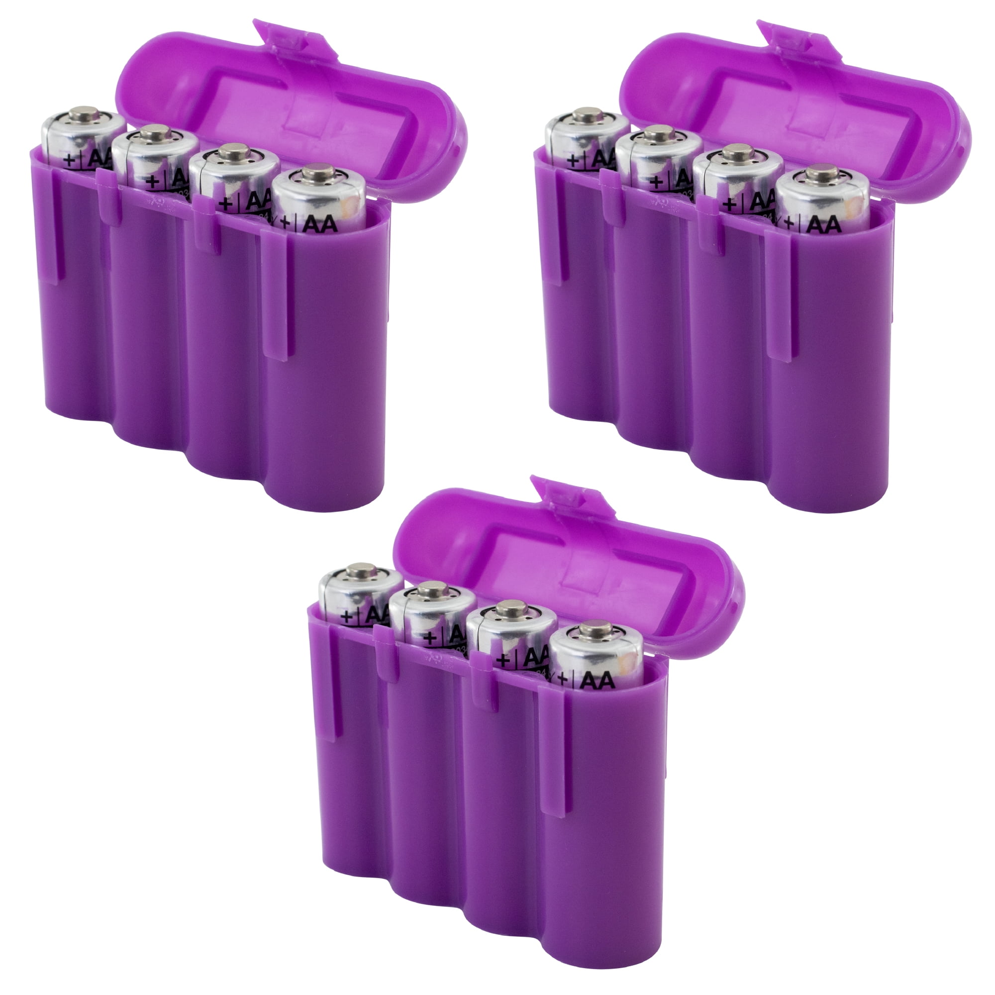 Three (3) EBC Battery AA AAA Purple Plastic Battery Storage Case Holder
