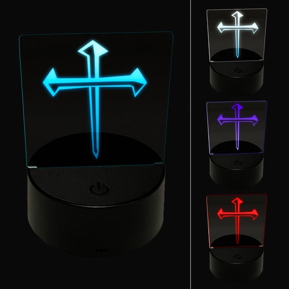 Three 3 Nails Cross Christian Stylized LED Night Light Sign 3D Illusion Desk Nightstand Lamp