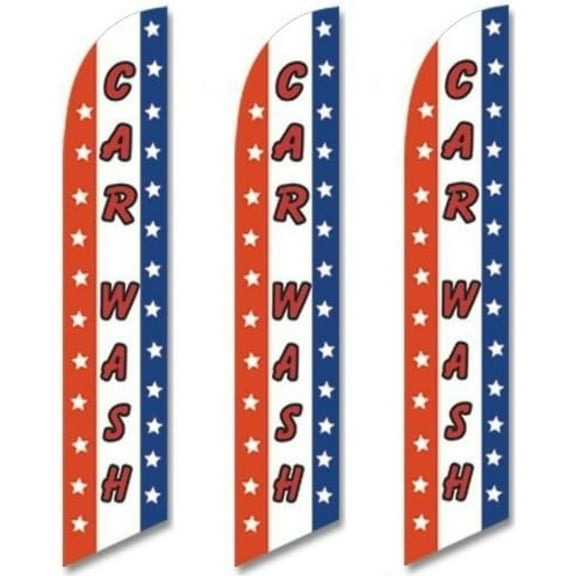 Three (3) Pack Full Sleeve Swooper Flags CAR WASH Red White Blue Stars Stripes