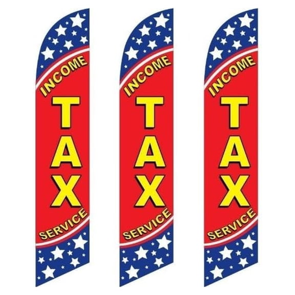 Three (3) Pack Full Sleeve Swooper Flags INCOME TAX SERVICE Red Yellow Blue