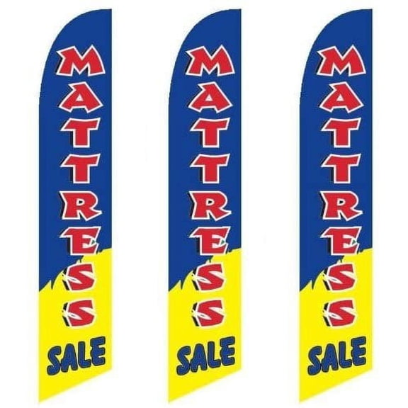 Three 3 Pack Full Sleeve Swooper Flags MATTRESS SALE Red Blue Yellow White