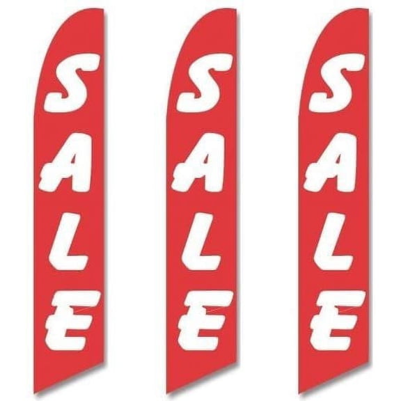 Three 3 Pack Full Sleeve Swooper Flags SALE Red with Big White Text
