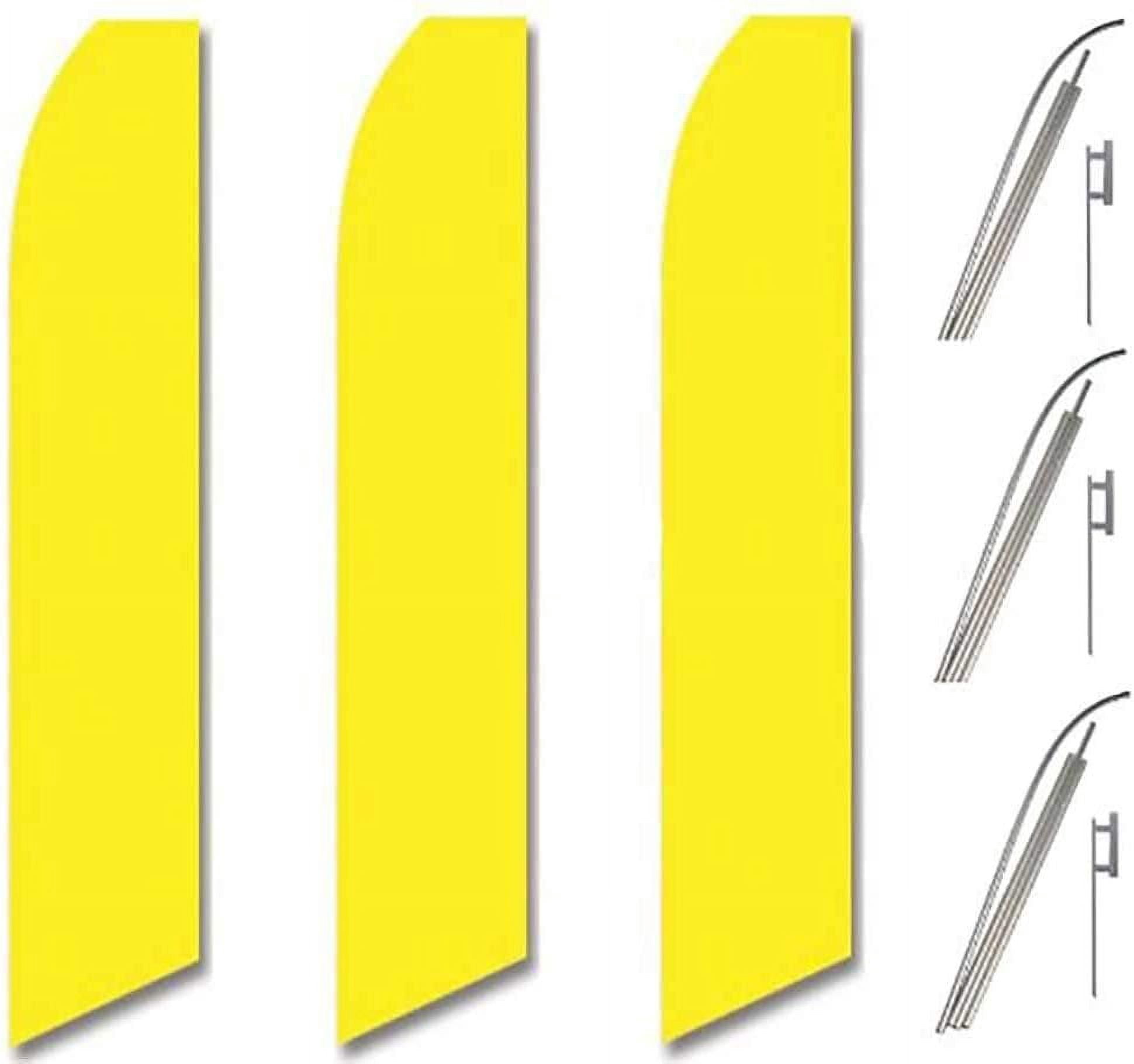 Three 3 Pack Swooper Flags & Pole Kits Bright Lemon Yellow Solid Plain Color