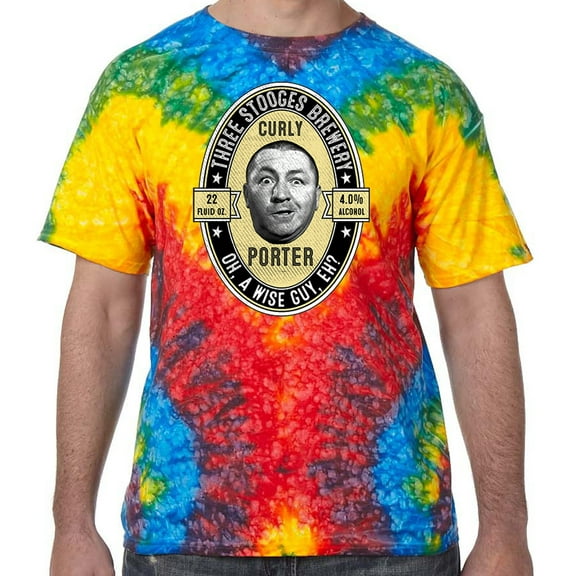 Three 3 Stooges Curly Porter Beer Tie Dye T-shirt, Woodstock, Adult XL