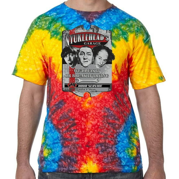 Three 3 Stooges Nyuklehead Garage Tie Dye T-shirt, Woodstock, Adult 3XL