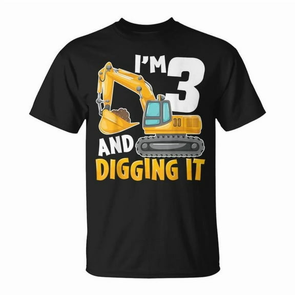 I'm Three 3 Year Old 3rd Birthday Boy Excavator Tee – Kids’ Cotton T-Shirt Featuring Construction Graphic for Birthday Celebration, Size M, Color Black