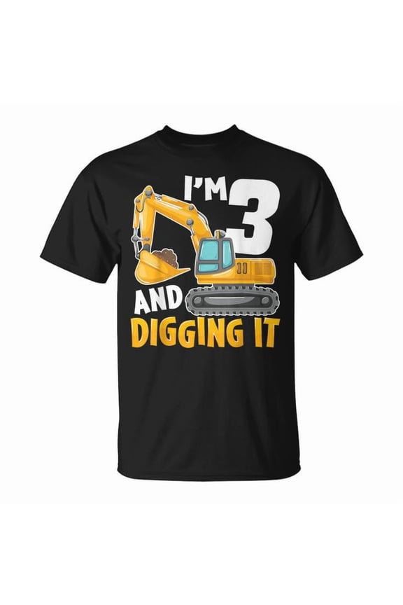 I'm Three 3 Year Old 3rd Birthday Boy Excavator Tee – Kids’ Cotton T-Shirt Featuring Construction Graphic for Birthday Celebration, Size M, Color Black