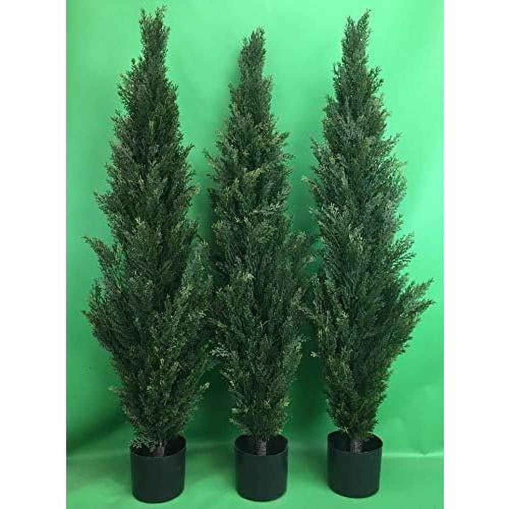 Three 4 Foot Artificial Topiary Cedar Trees Potted Indoor Outdoor