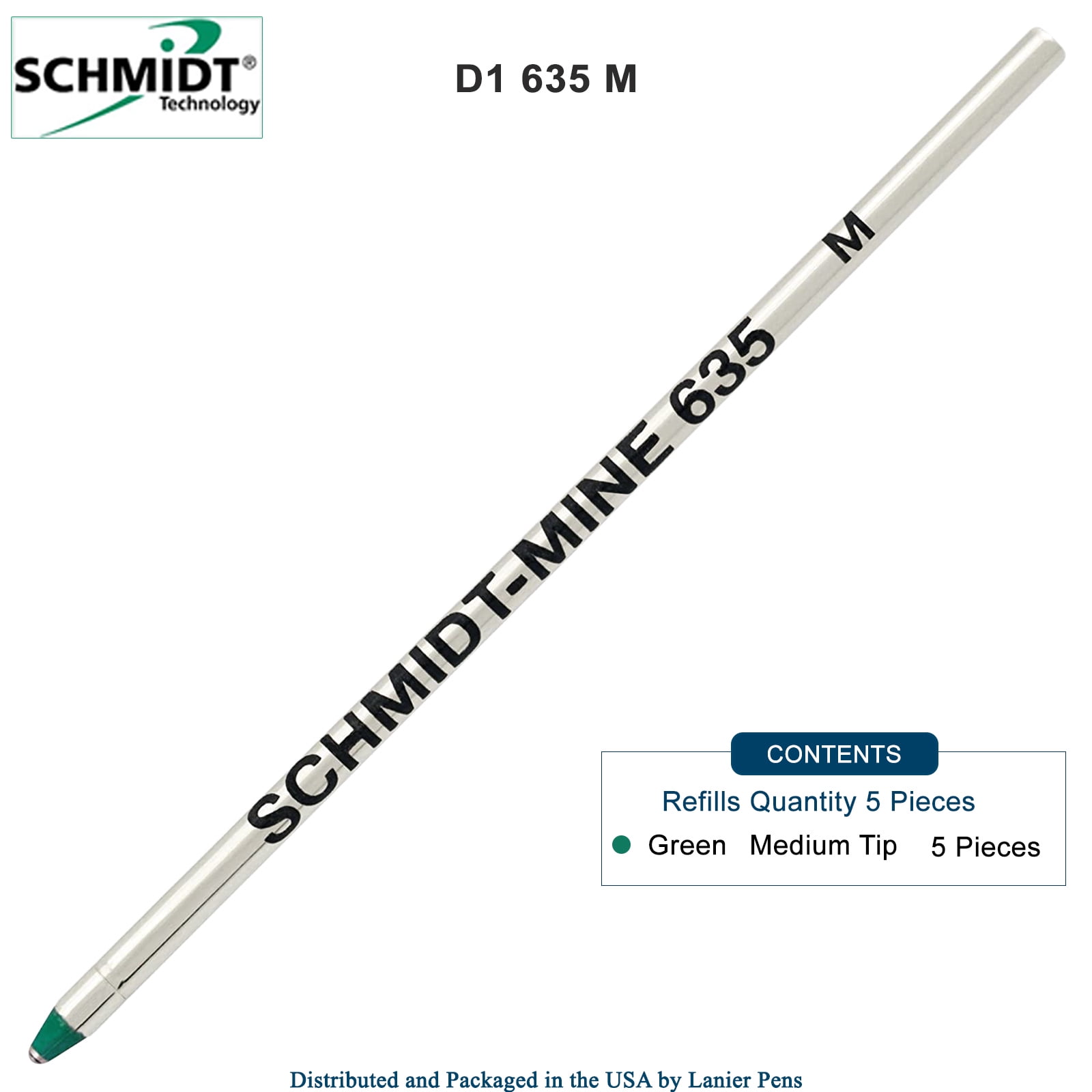 Three 5 Pack - Schmidt 635 - Green Ink, Medium Tip