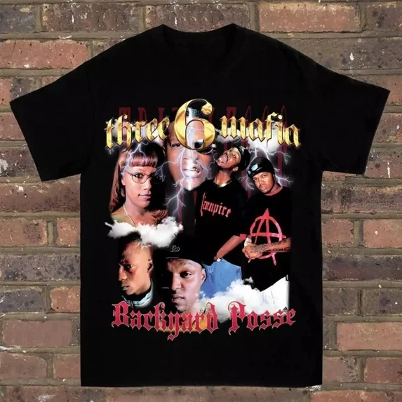 Three 6 Mafia Rap Collage T-shirt Black Short Sleeve All sizes S-5XL