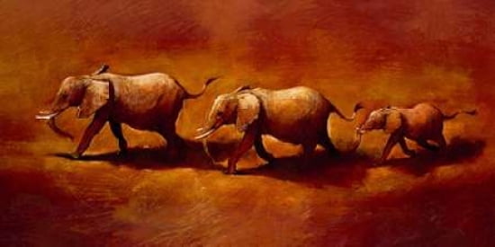 Three African Elephants Canvas Art - Jonathan Sanders (10 x 20)