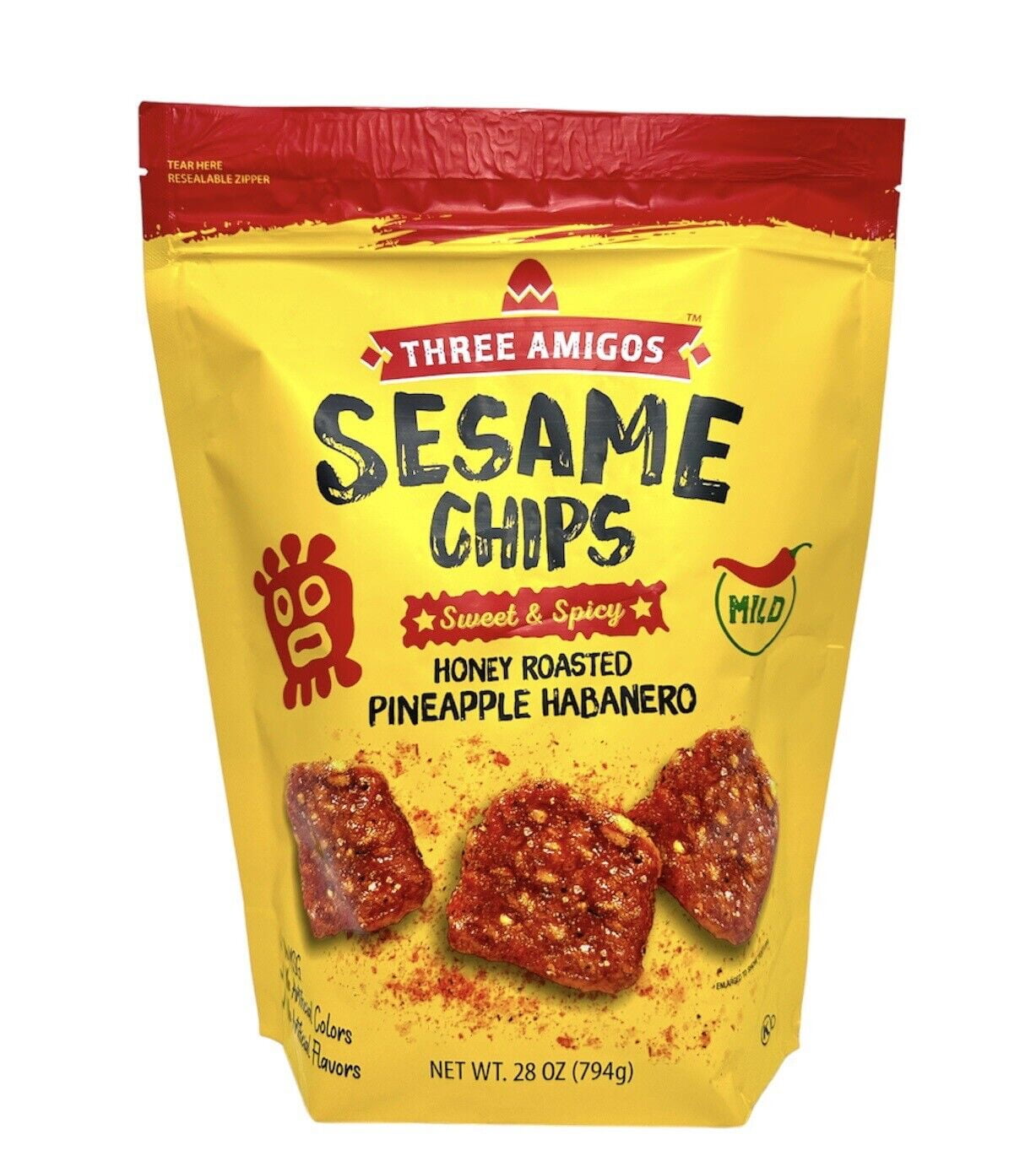 Three Amigos Sesame Chips Sweet & Spicy Honey Rosted Pineapple Habanero, Net wt. 28 oz (794g
