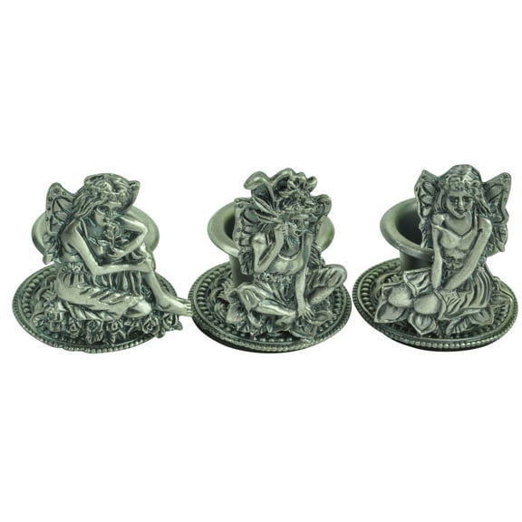 Three Angels Candle Holders with Candles Cast Metal Pewter Home Office Dcor