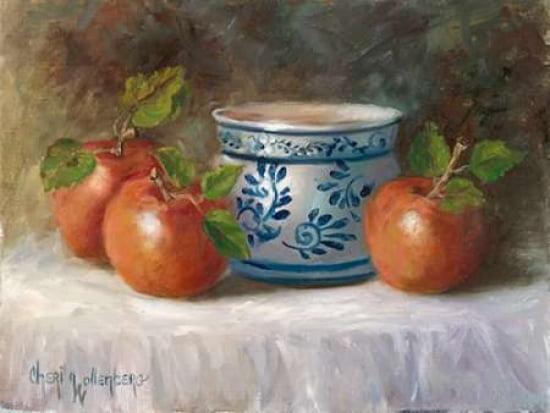 Three Apples and Bowl Canvas Art - Cheri Wollenberg (18 x 24)