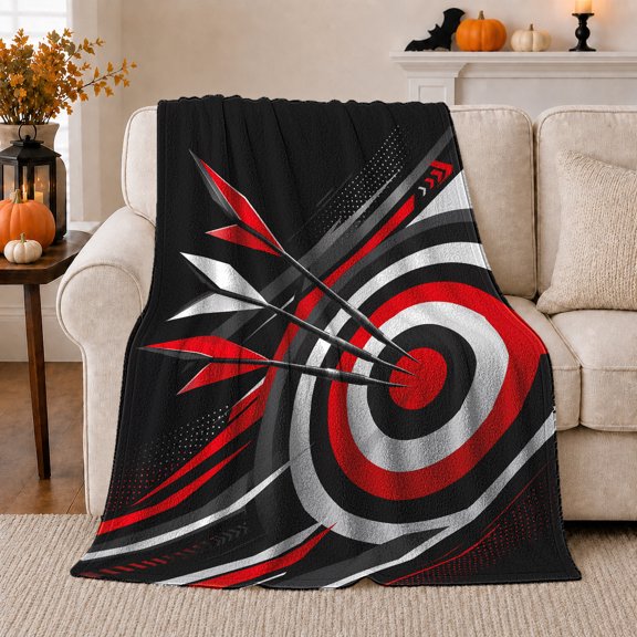 Three Arrows striking Red Bullseye, Energetic Graphic Style for Archery Lovers, Dynamic Target Strike Pattern and Father's Day Gift, Soft Flannel Blanket for Game Room and Office, Home Decor