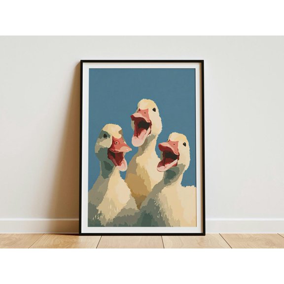Three Baby Ducks Laughing and Cheering Nursery Decor, Unframed Canvas