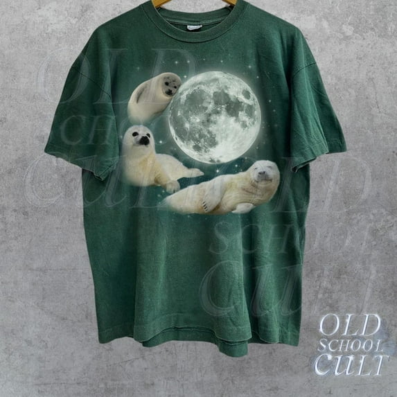 Three Baby Seal Vintage Graphic T-shirts, Retro Sea Dog Moon Tshirt, Seal Lovers, Cute Sea Dog Tee, Relaxed Adult Tee, Fun Gifts