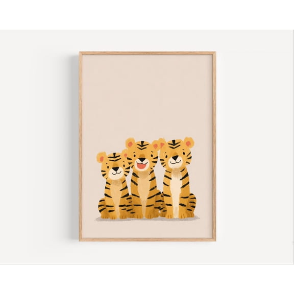 Three Baby Tigers Art | Cute Jungle Animal Wall Decor | Nursery Safari Themed, Stretched Canvas Size 12x18
