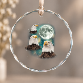Three Bald-eagles Moon Weird Cursed Christmas Ornament, Holiday Keepsake Gift, Circle Glass Ornament