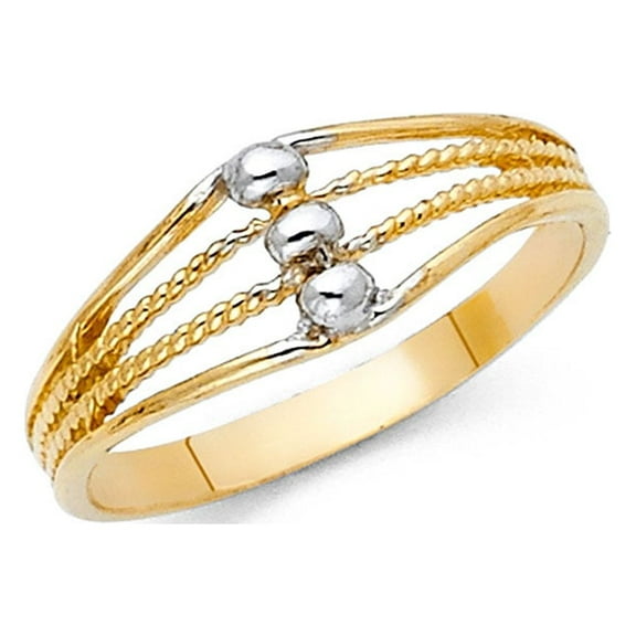 Three Balls Ring Solid 14k Yellow & White Gold Fancy Band Polished Finish Two Tone 7MM, Size 7