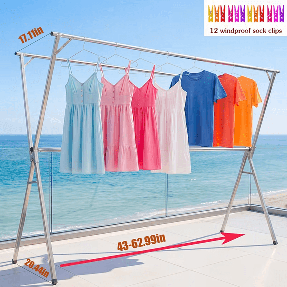 Three-Bar Foldable Clothes Drying Rack 63" And 78.7" Two Types, Retractable Length And Outdoor Indoor Use Durable Metal Drying Rack