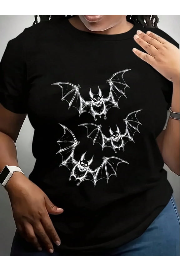 Three Bats Y2k Vintage 90s Style Bat Halloween Retro Gothic T-Shirt Summer Tees Women