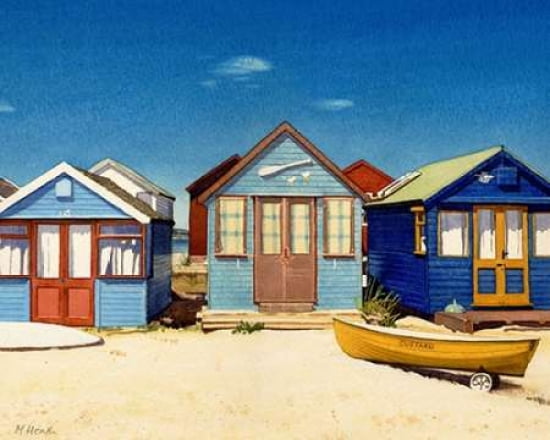 Three Beach Huts Canvas Art - Margaret Heath (24 x 30)