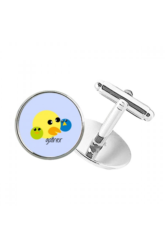 Three Bird Gather Round Button Cuff Clip Stud Cufflinks