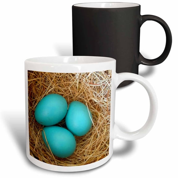 3drose, Three Blue Robin Eggs Birds Nest, 11oz Magic Transforming Mug