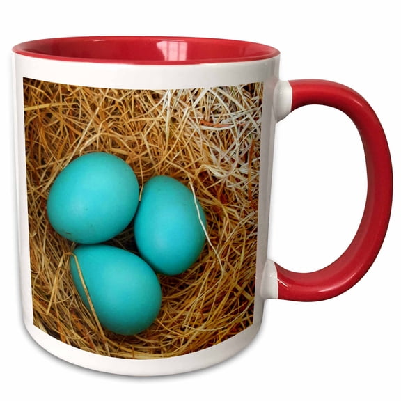 3drose, Three Blue Robin Eggs Birds Nest, 11oz Two-tone Red Mug