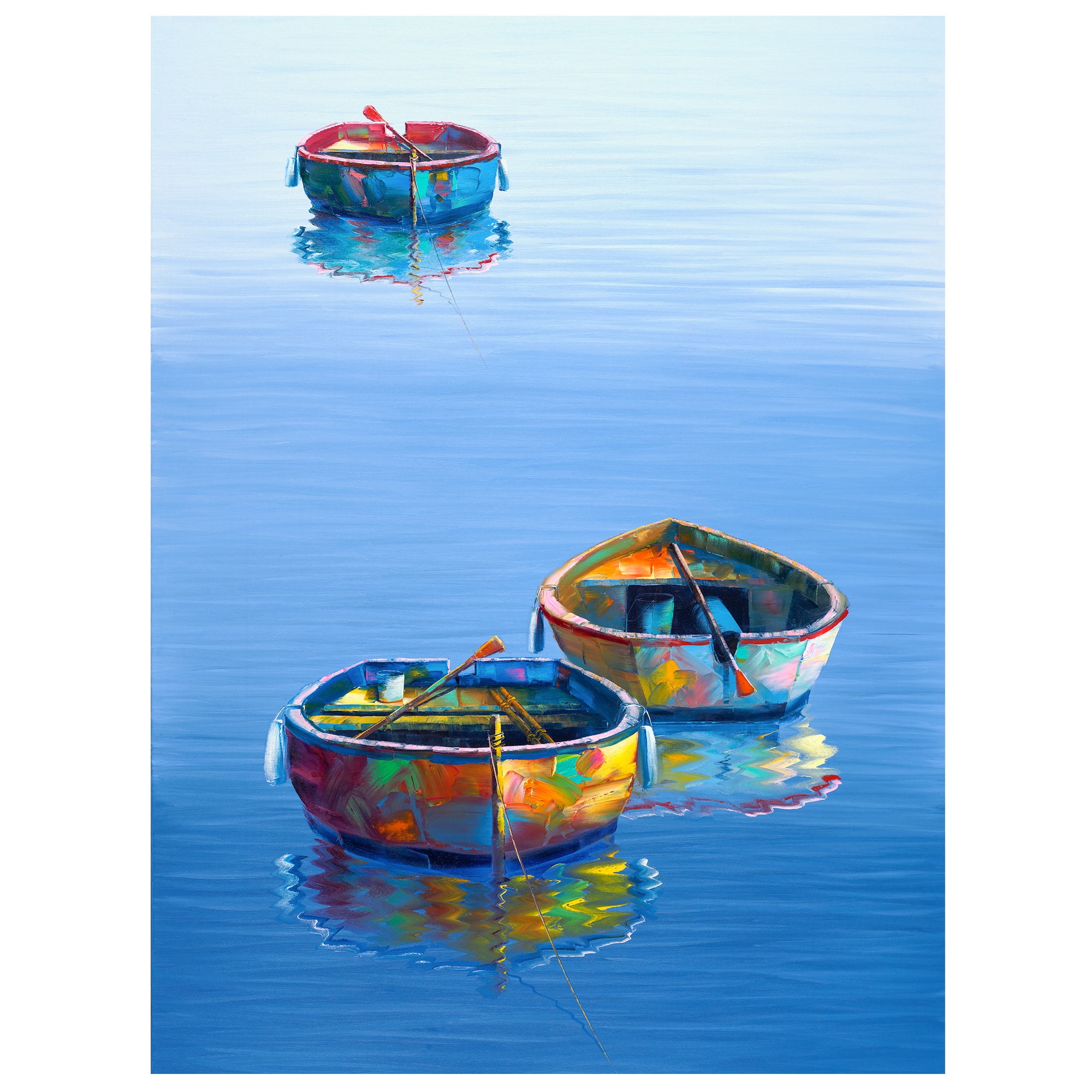 Park Three Boats Blue Wrapped Canvas Print - Coastal Themed Art ...