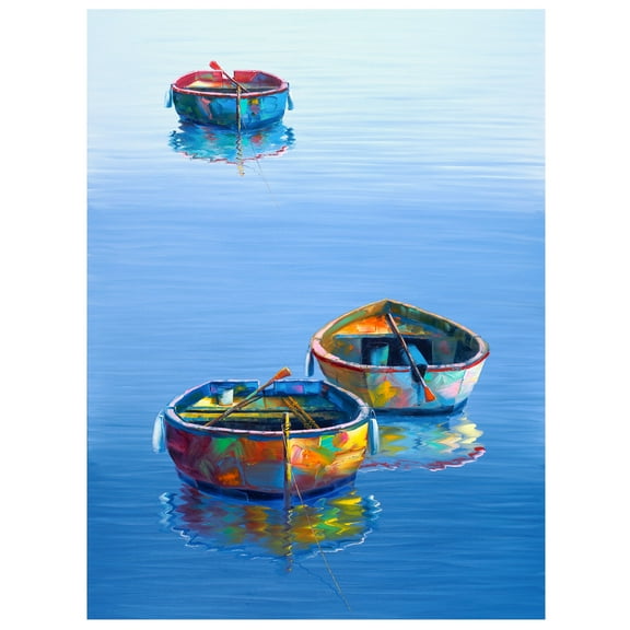 Three Boats Blue by Edward Park Wrapped Canvas Painting Art Print