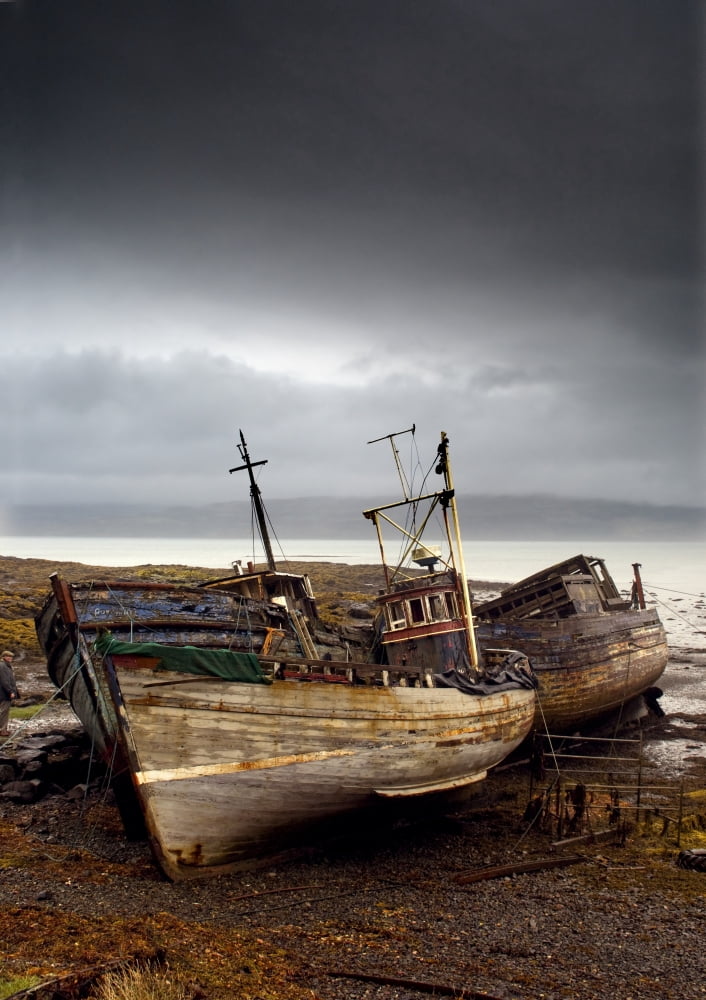 Three Boats On Shore Island Of Mull Scotland Canvas Art - John Short Design Pics (12 x 17)