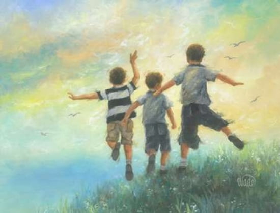 Three Brothers Leaping Canvas Art - Vicki Wade (22 x 28)