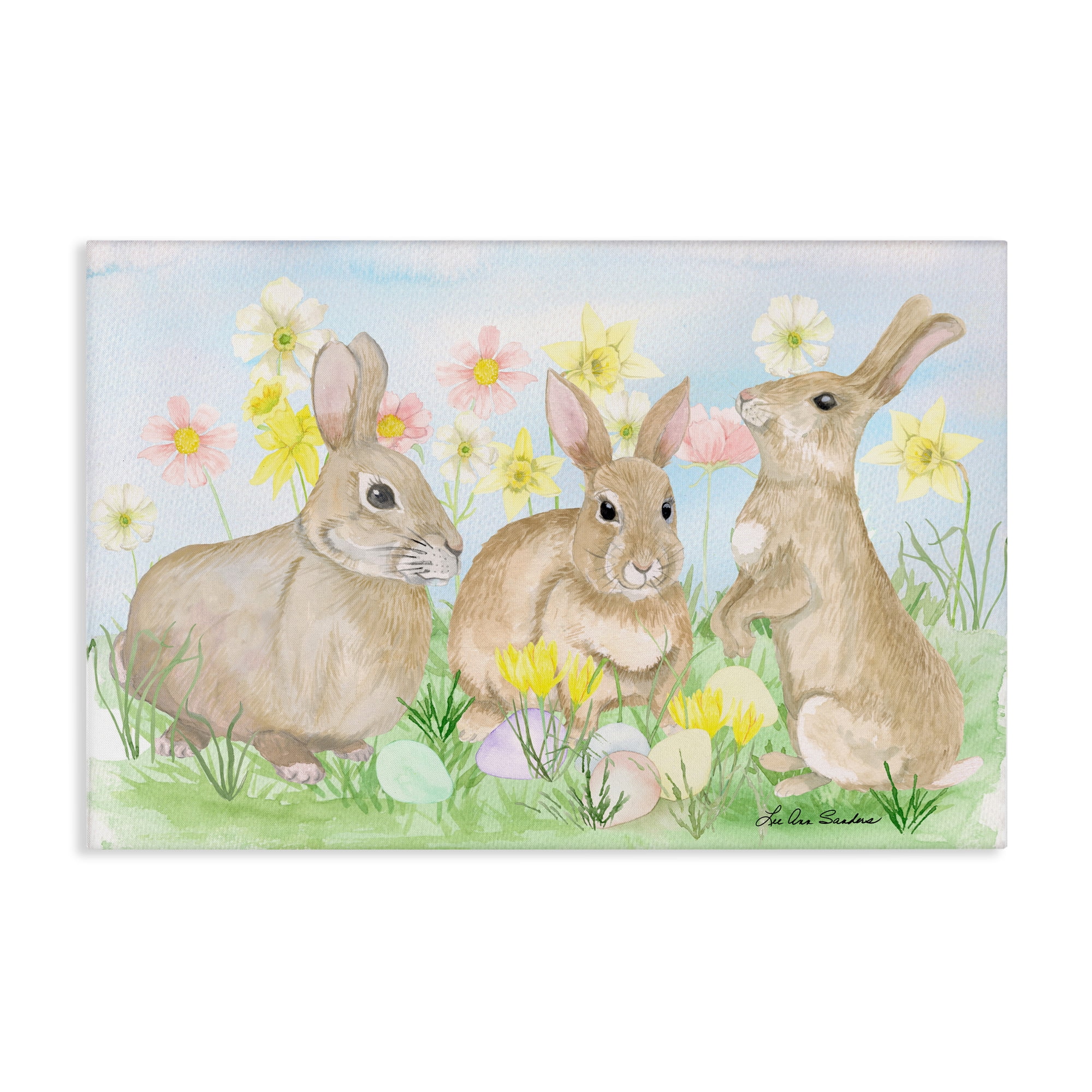 Three Bunnies In The Grass Canvas Wall Art, design by Lee Ann Sanders