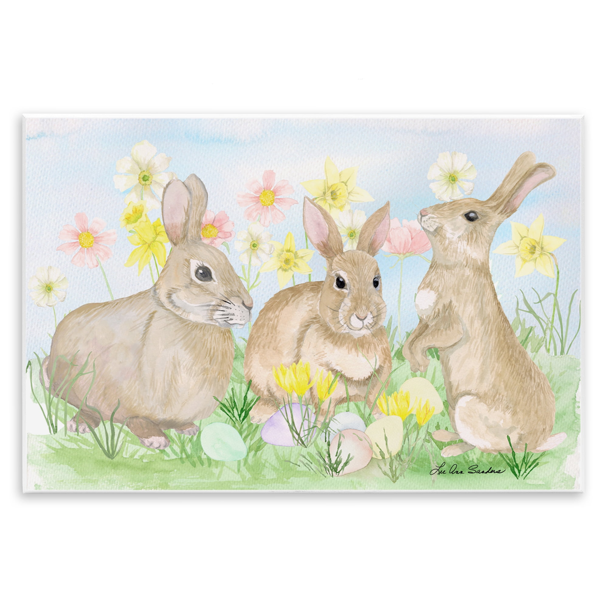 Three Bunnies In The Grass Wall Plaque Art, design by Lee Ann Sanders